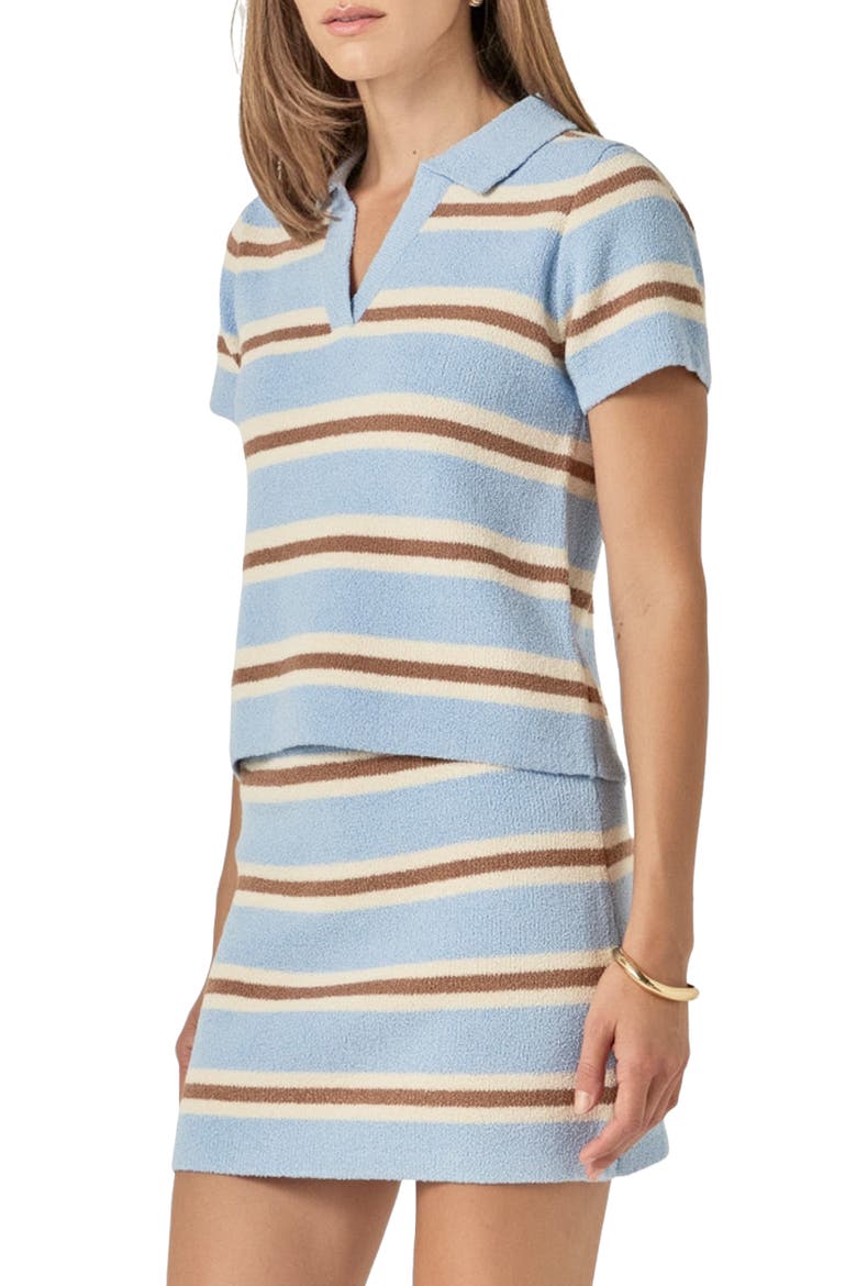 Striped Polo, Alternate, color, POWDER BLUE/ BROWN