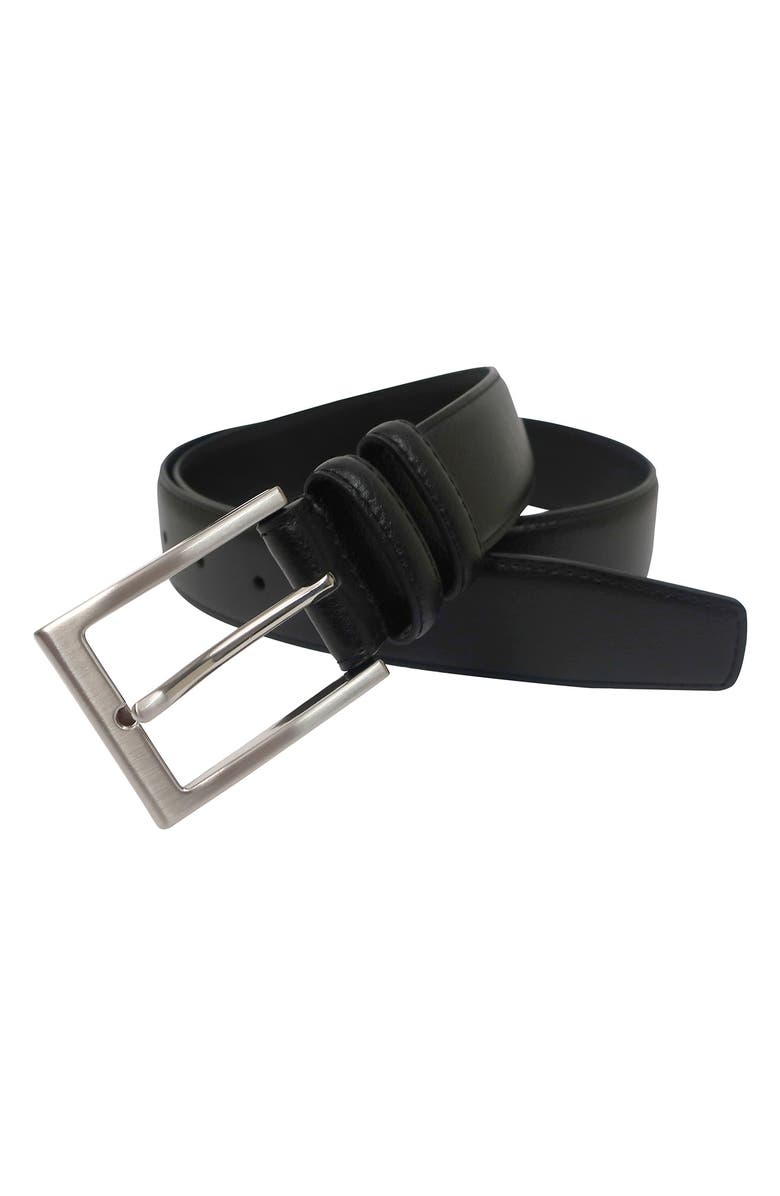Brooks Brothers Stitched Pebble Leather Belt, Alternate, color, Black