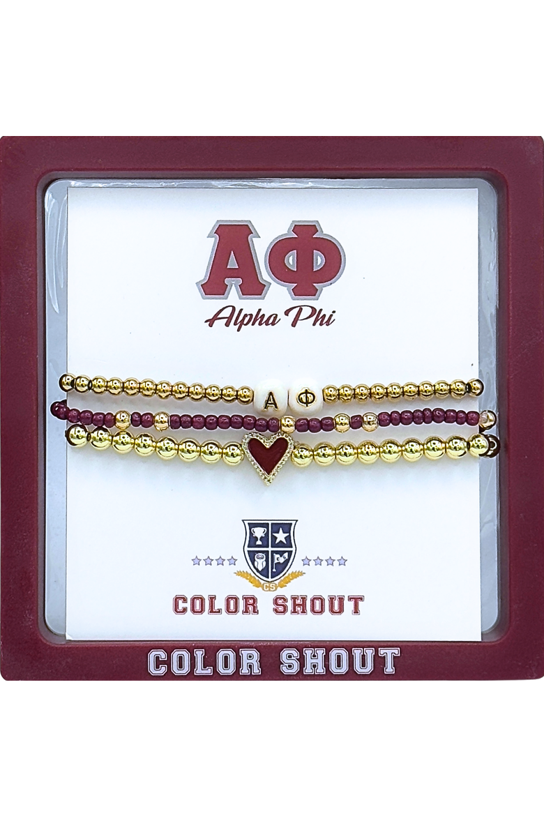 Alpha Phi Love My Sorority Bracelet Stack, Alternate, color, Yellow Gold