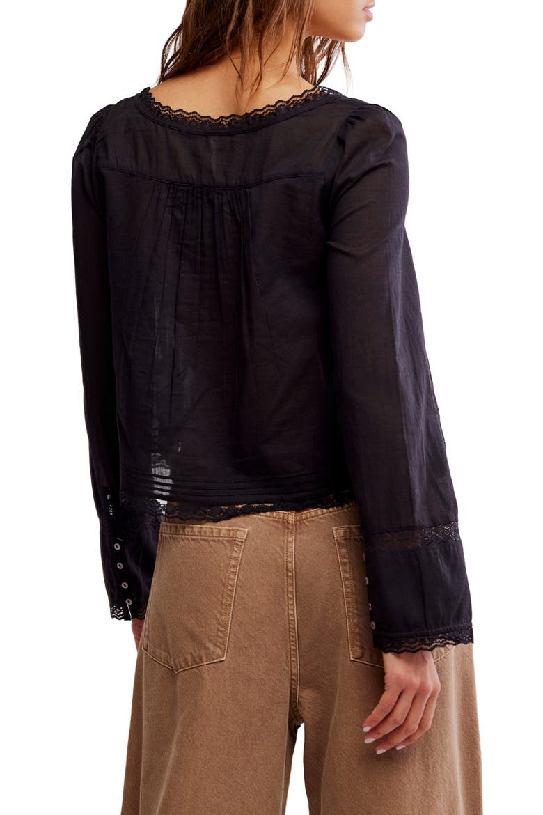 Evermore Lace Inset Semisheer Cotton Top, Alternate, color, BLACK