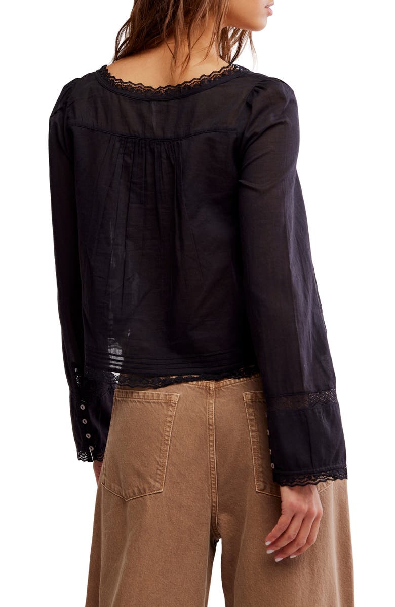 Free People Evermore Lace Inset Semisheer Cotton Top, Alternate, color, Black