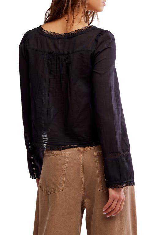 Free People Evermore Lace Inset Semisheer Cotton Top In Black