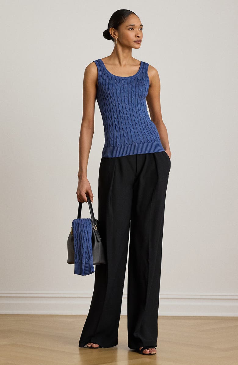 Lauren Ralph Lauren Cable Stitch Cotton Blend Tank, Alternate, color, Inky Blue