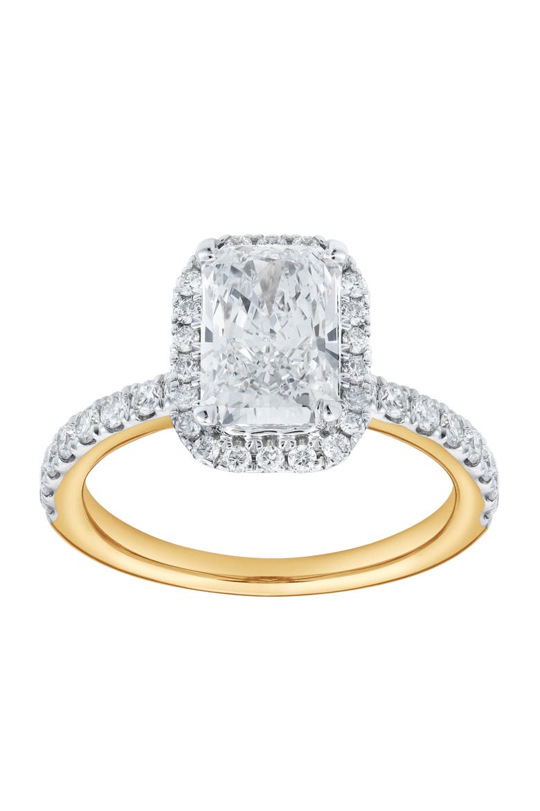 Basma 14K Yellow Gold Radiant Cut Lab Grown Diamond Halo Engagement Ring - 2.0 Ct, Main, color, 14K Yellow Gold