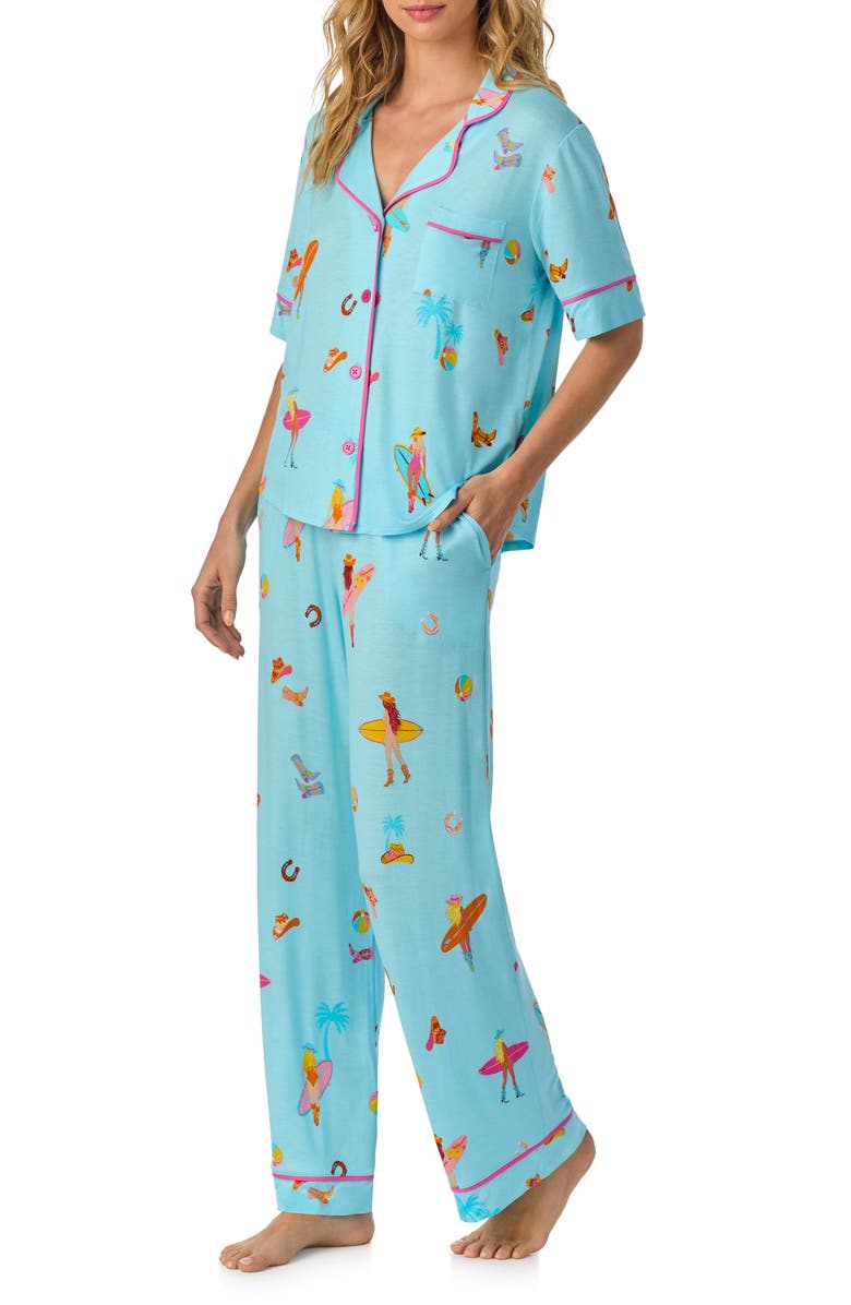 Room Service Pjs Print Long Pajamas, Alternate, color, Aqua Print