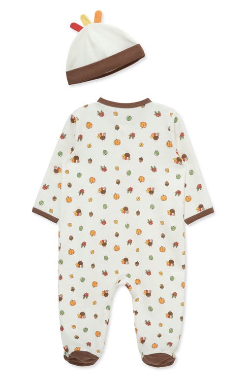 Little Me My First Thanksgiving Cotton Footie & Hat Set In White