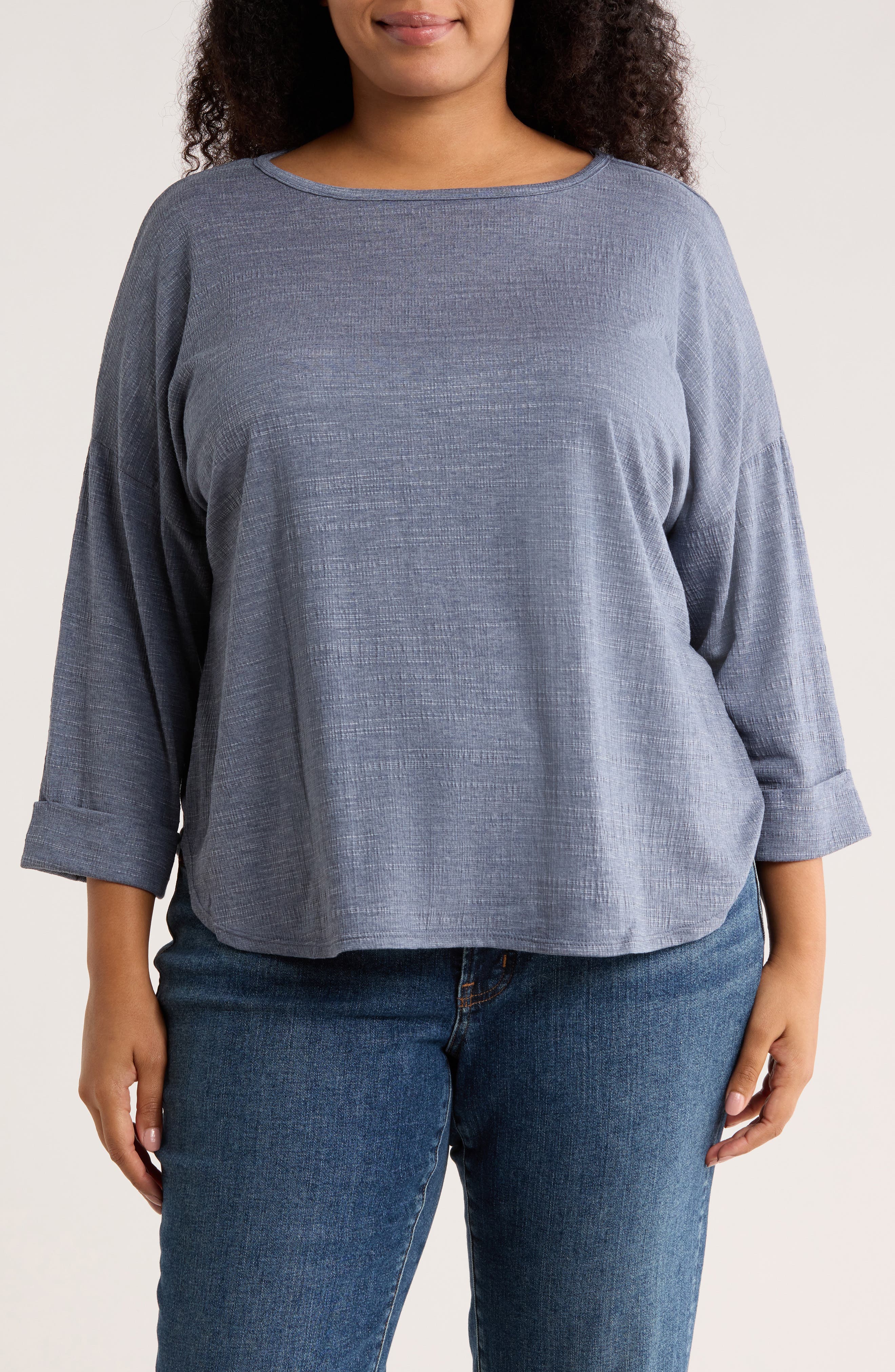 MAX STUDIO Three-Quarter Sleeve Rib Top