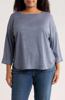 MAX STUDIO Three-Quarter Sleeve Rib Top