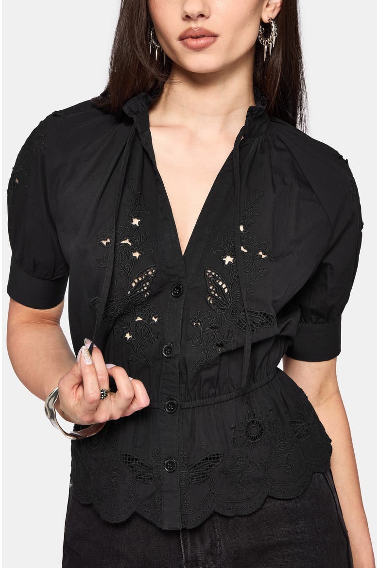 Posy Tie Neck Blouse, Main, color, Black