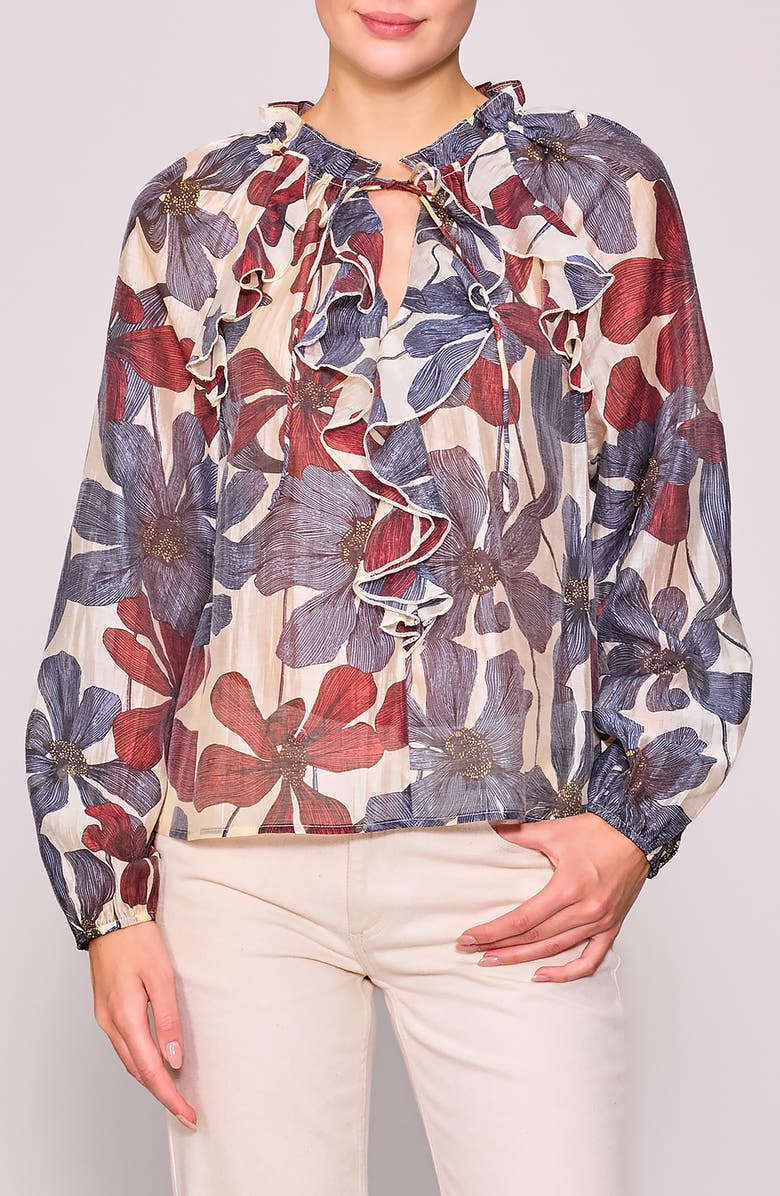 MELLODAY Ruffle Print Top, Main, color, Ivory Multi