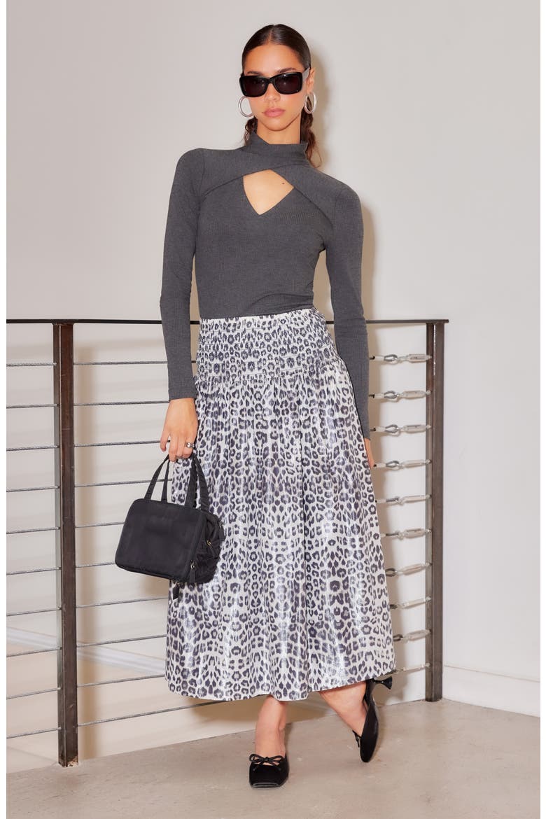 Rhea Print Smock Waist Cotton Blend Midi Skirt, Alternate, color, LEOPARD