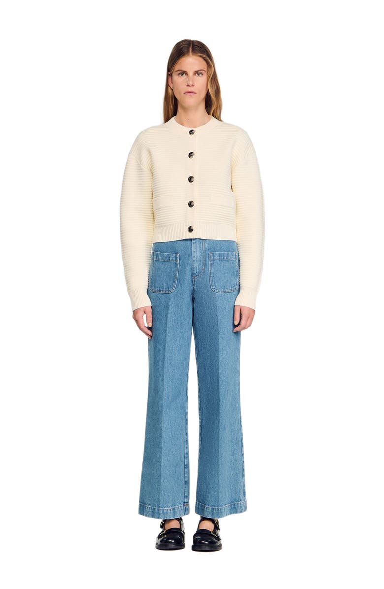 SANDRO Textured knit cardigan, Alternate, color, Ecru