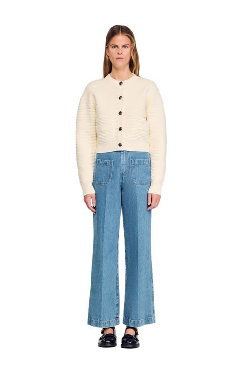 Sandro Textured Knit Cardigan In White