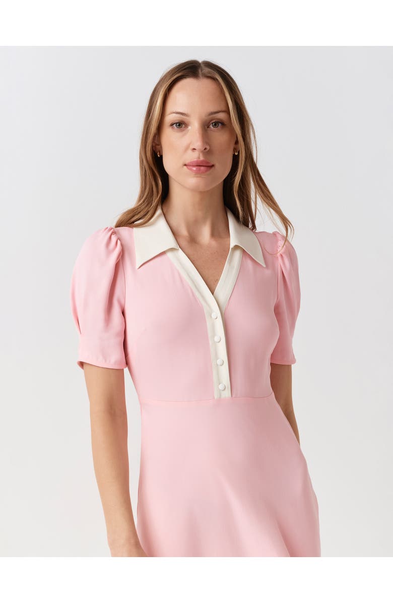 Ghost London Elodie Contrast Collar Midi Dress, Alternate, color, Pink