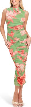 FLYING TOMATO Sleeveless Print Mesh Midi Dress