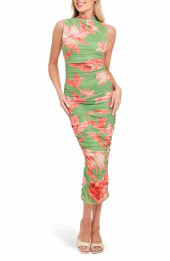 Sleeveless Print Mesh Midi Dress