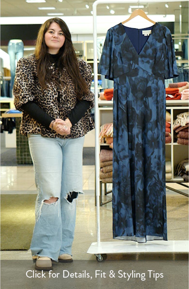 Mae Floral Print Satin Crepe Trumpet Gown, sales video thumbnail