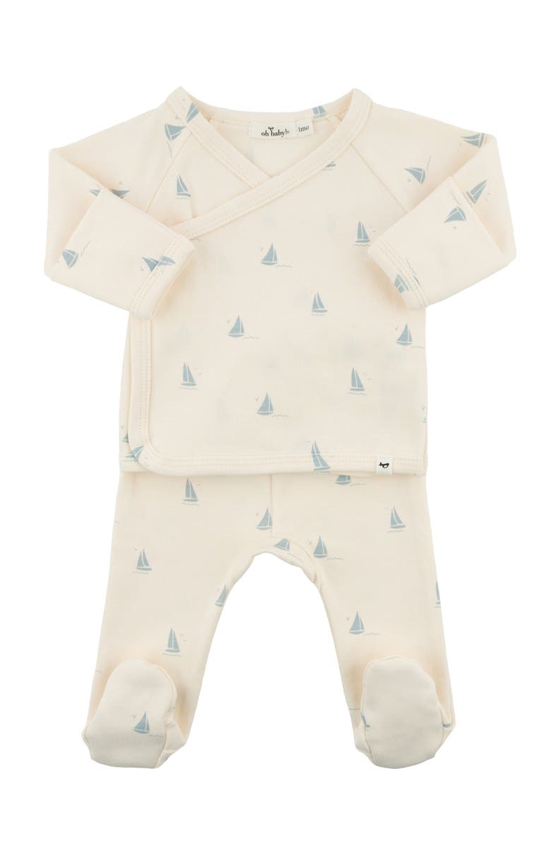 oh baby! Mini Sailboats Print Wrap Top Set, Main, color, Milk