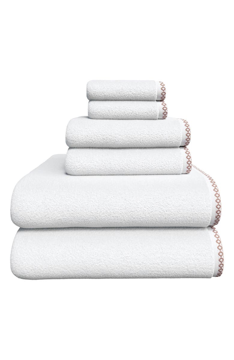 Woven & Weft Border Stitch 6-Piece Cotton Towel Set, Main, color, White / Mid Grey