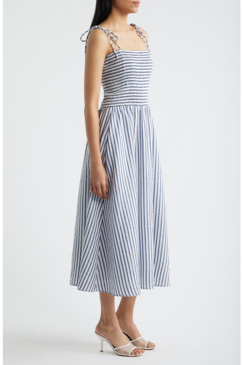 Tie Shoulder Smocked Midi Dress, Alternate, color, NAVY WHITE