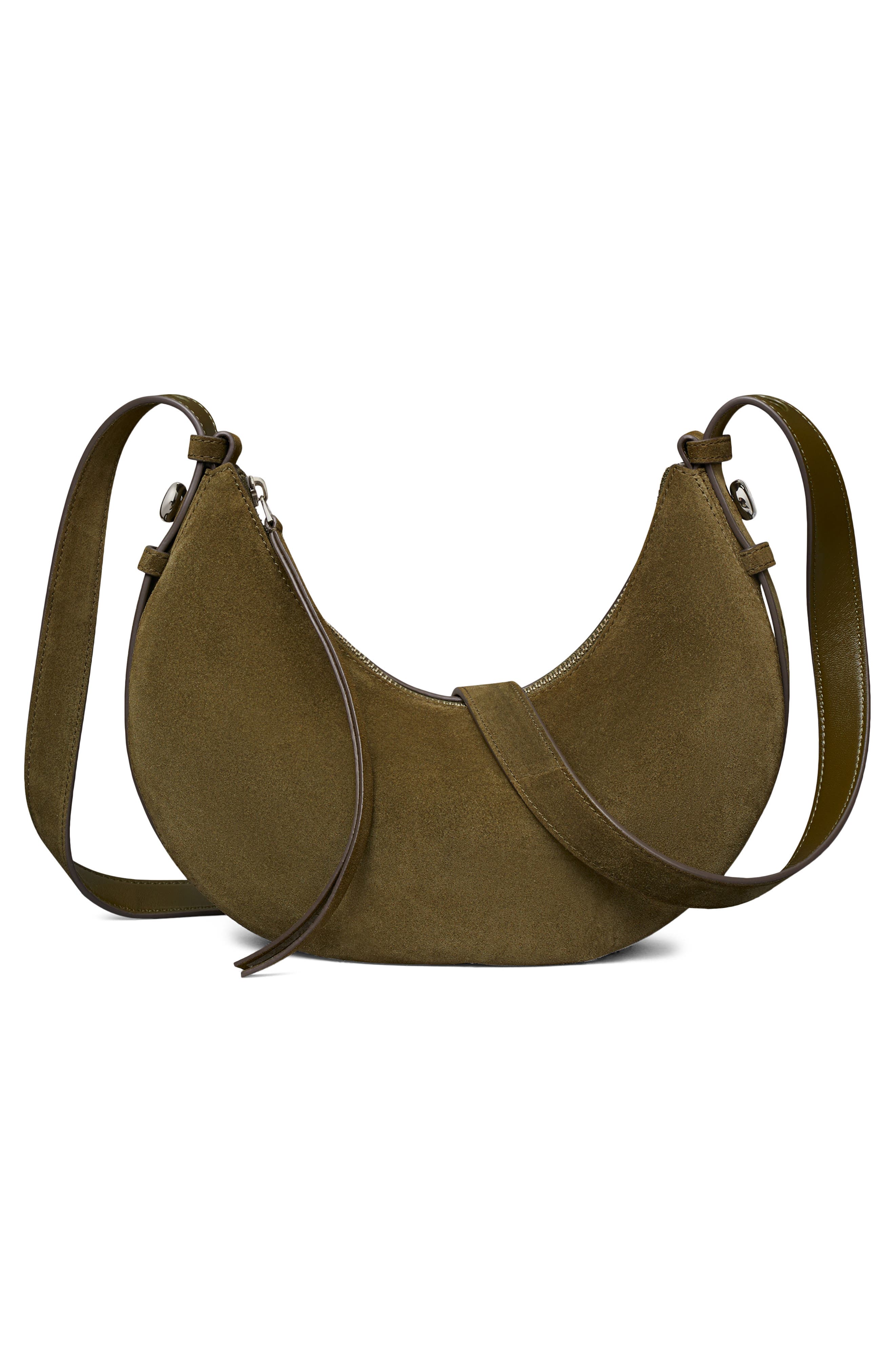 Tory Burch Romy Suede Half Moon Shoulder Bag, Alternate, color, Leccio
