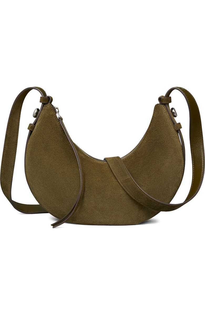 Tory Burch Romy Suede Half Moon Shoulder Bag, Alternate, color, Leccio