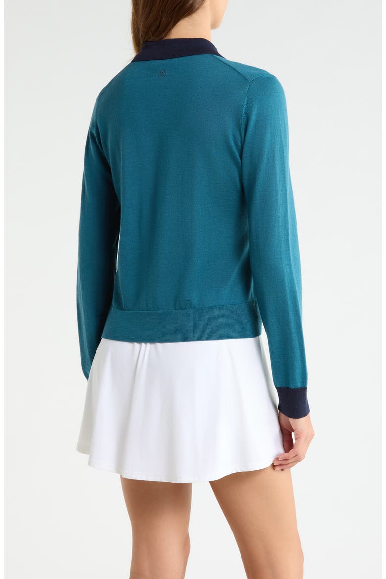 Colorblock Merino Wool Sweater Polo, Alternate, color, MARINE TEAL