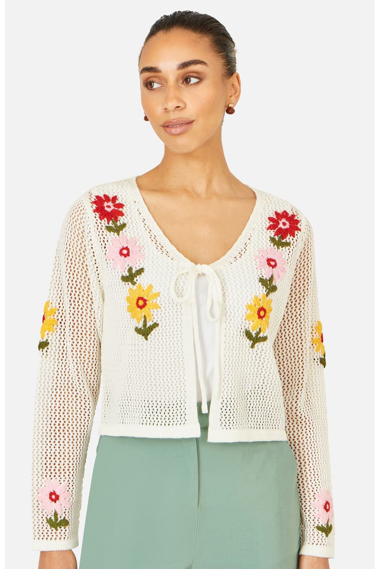 Crochet Embroidered Flower Cardigan, Main, color, Ivory
