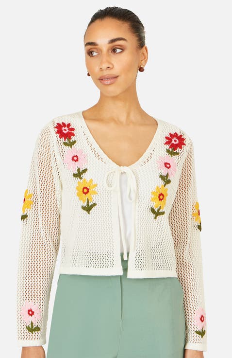 Crochet Embroidered Flower Cardigan
