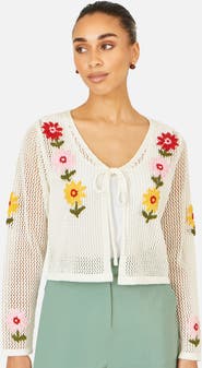 Yumi Crochet Embroidered Flower Cardigan