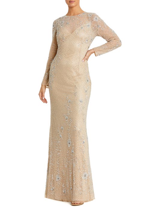 Long Sleeve Embellished Evening Gown