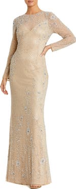 Mac Duggal Long Sleeve Embellished Evening Gown