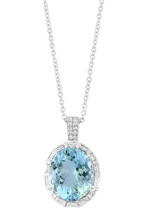 14K White Gold Diamond,Aquamarine Pendant