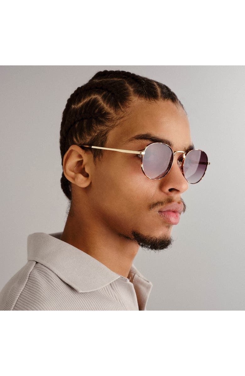 Le Specs Lost Legacy 51mm Gradient Round Sunglasses, Alternate, color, Gold / Tort/ Khaki Grad