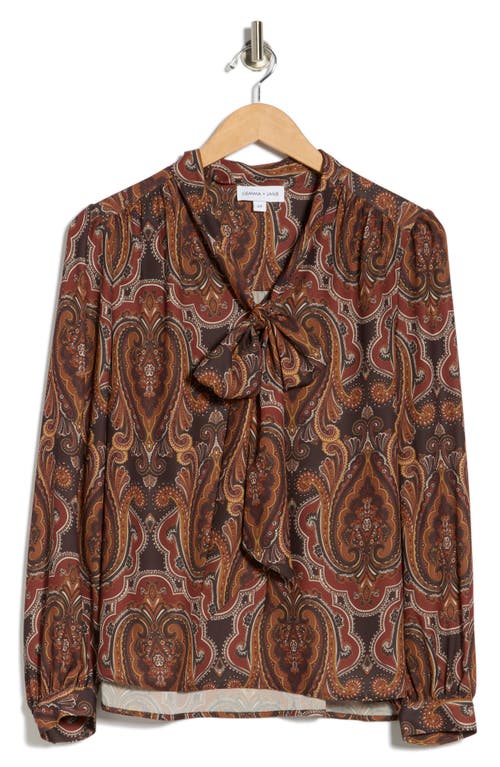 Gemma + Jane Tie Neck Georgette Top In Brown