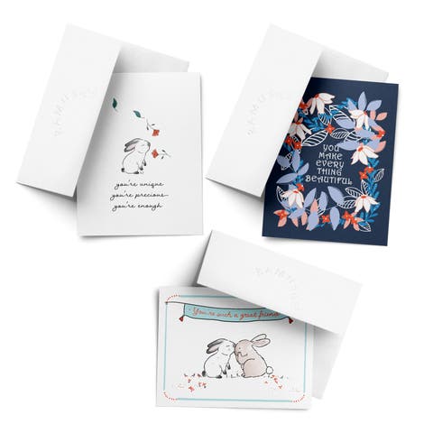 Love/Friendship Greeting Card Pack (3ct) "Bunnies, Bunnies, Flowers"