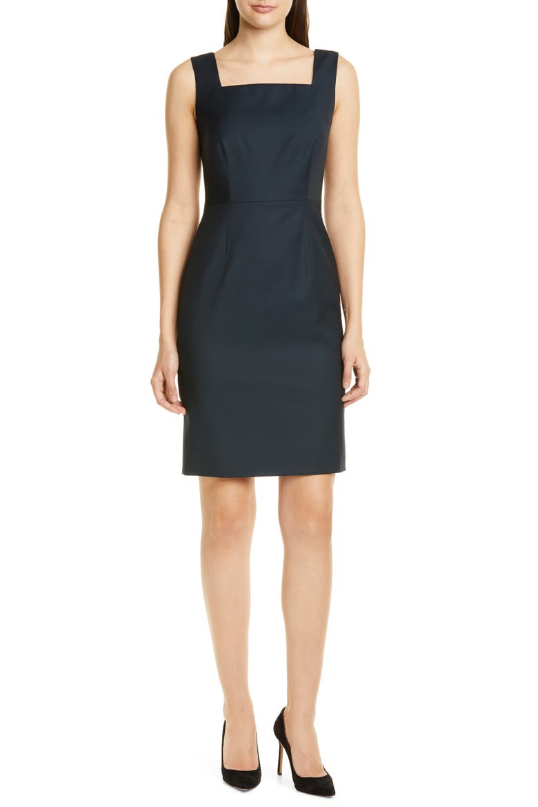Digela Dark Emerald Patterned Wool Sheath Dress, Alternate, color, DARK EMERALD MINI PATTERN