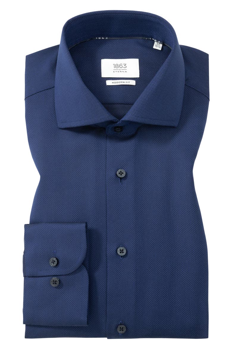 Modern Fit Solid Non-Iron Cotton Dobby Dress Shirt, Alternate, color, NAVY