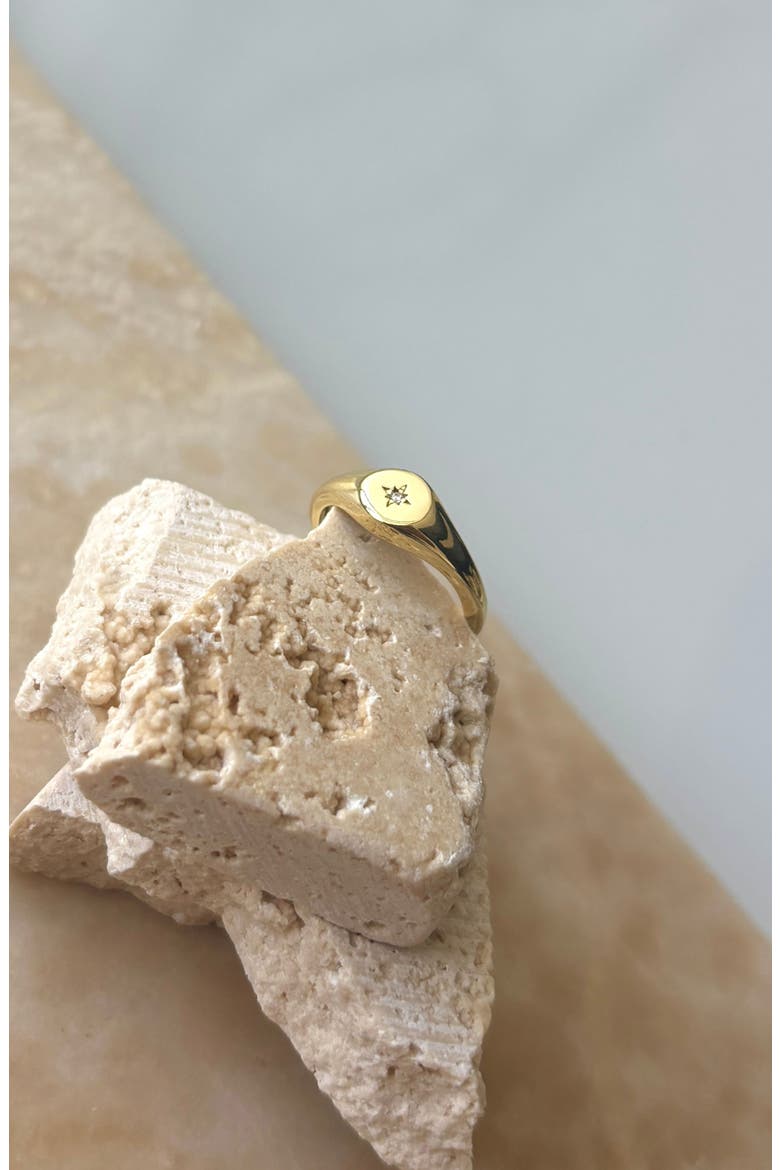 Starburst CZ Signet Ring, Alternate, color, GOLD