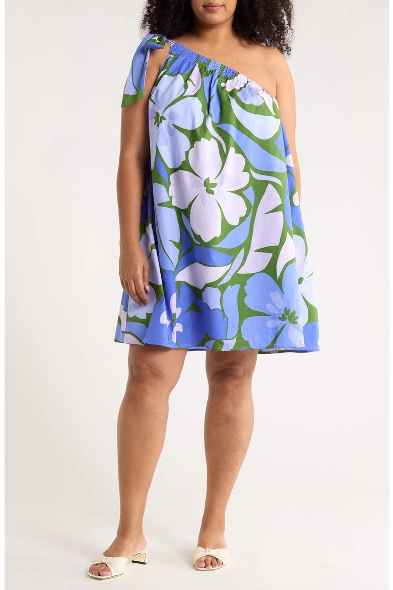 Dayana Floral Adley One-Shoulder Cotton Minidress, Main, color, GREEN-BLUE
