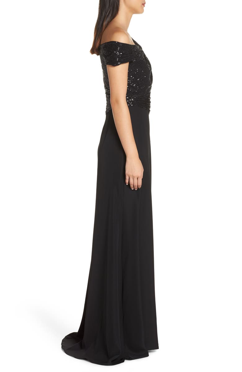 Tadashi Shoji Off-Shoulder Sequin Bodice Gown, Alternate, color, 