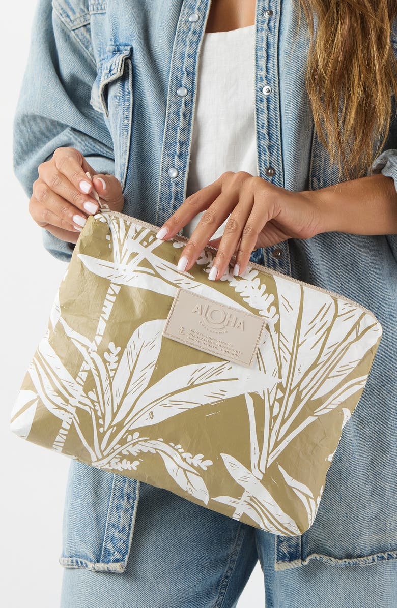 Aloha Collection Mid Ti Leaf Water Resistant Tyvek<sup>®</sup> Zip Pouch, Alternate, color, Latte