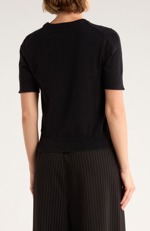 French Connection Faux Pearl Trim Short Sleeve Sweater In Black