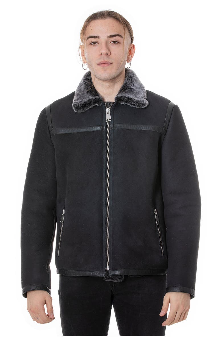 Furniq UK Hugh Suede Shearling Jacket, Main, color, Black