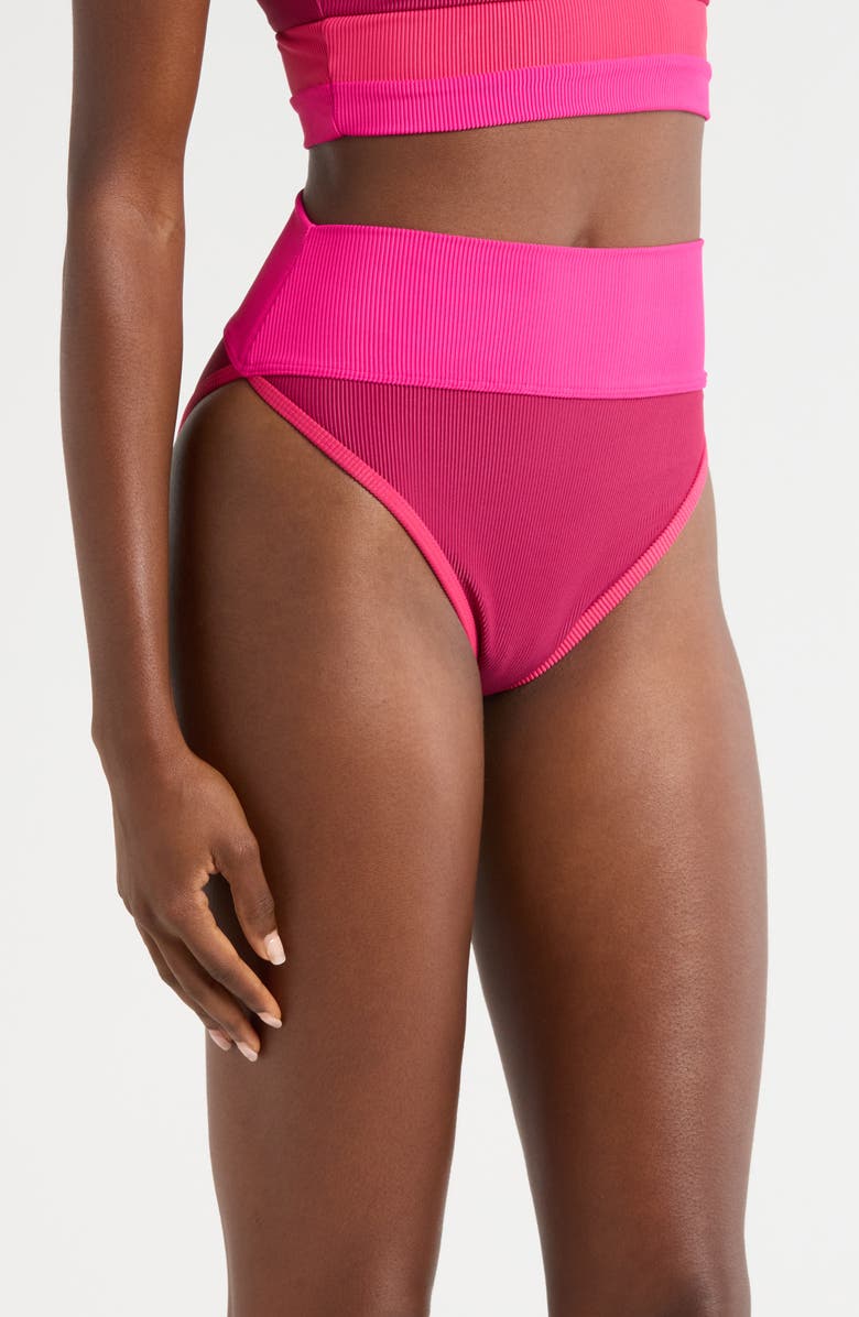 Beach Riot Emmy Colorblock High Waist Bikini Bottoms, Alternate, color, Sorbet Red