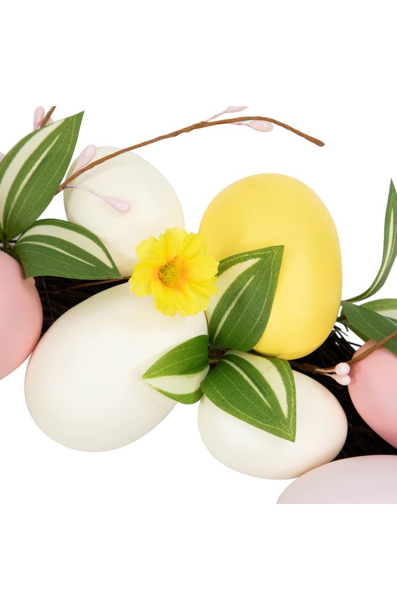 Northlight Easter Eggs and Flower Buds Artificial Wreath - 22" - Pink and Yellow - Unlit, Alternate, color, Pink