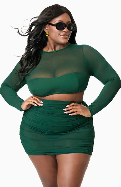 Plus Size Shirred Skirt Swim Bottom