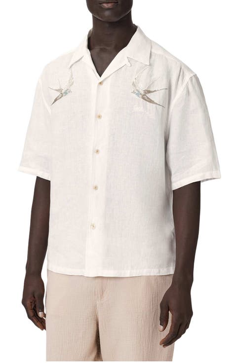 Avia Bird Embroidered Linen Camp Shirt