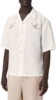 AllSaints Avia Bird Embroidered Linen Camp Shirt