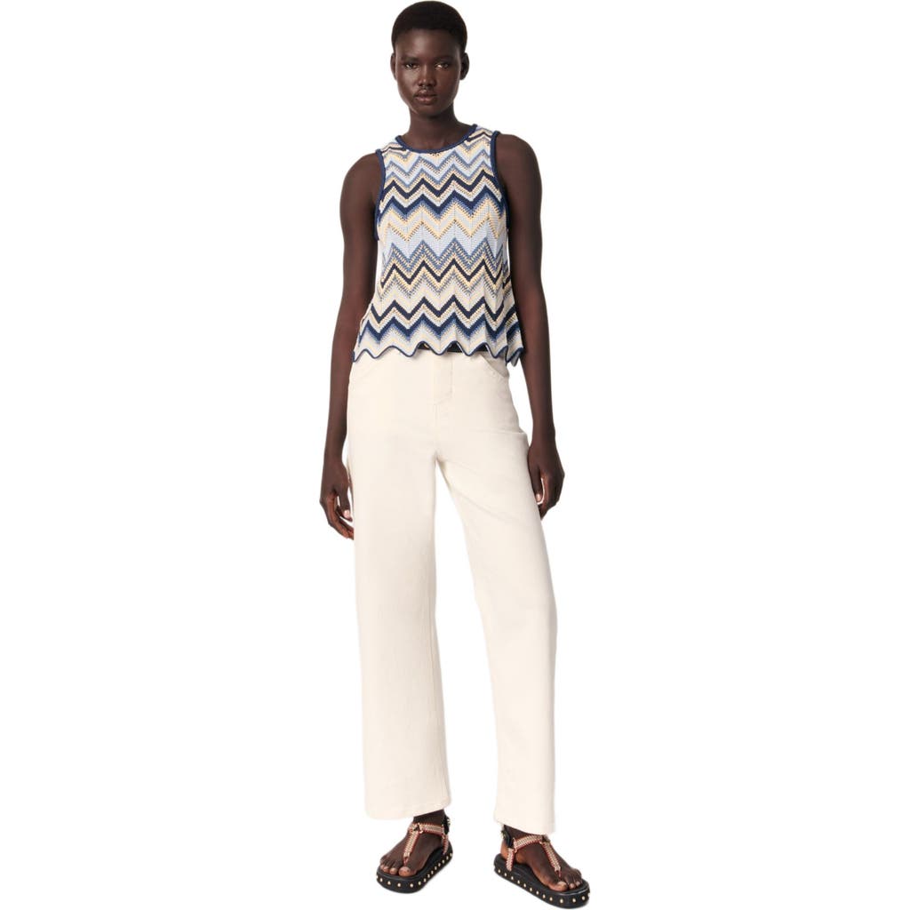 Shop Maje Crochet-knit Top In Blue/ecru